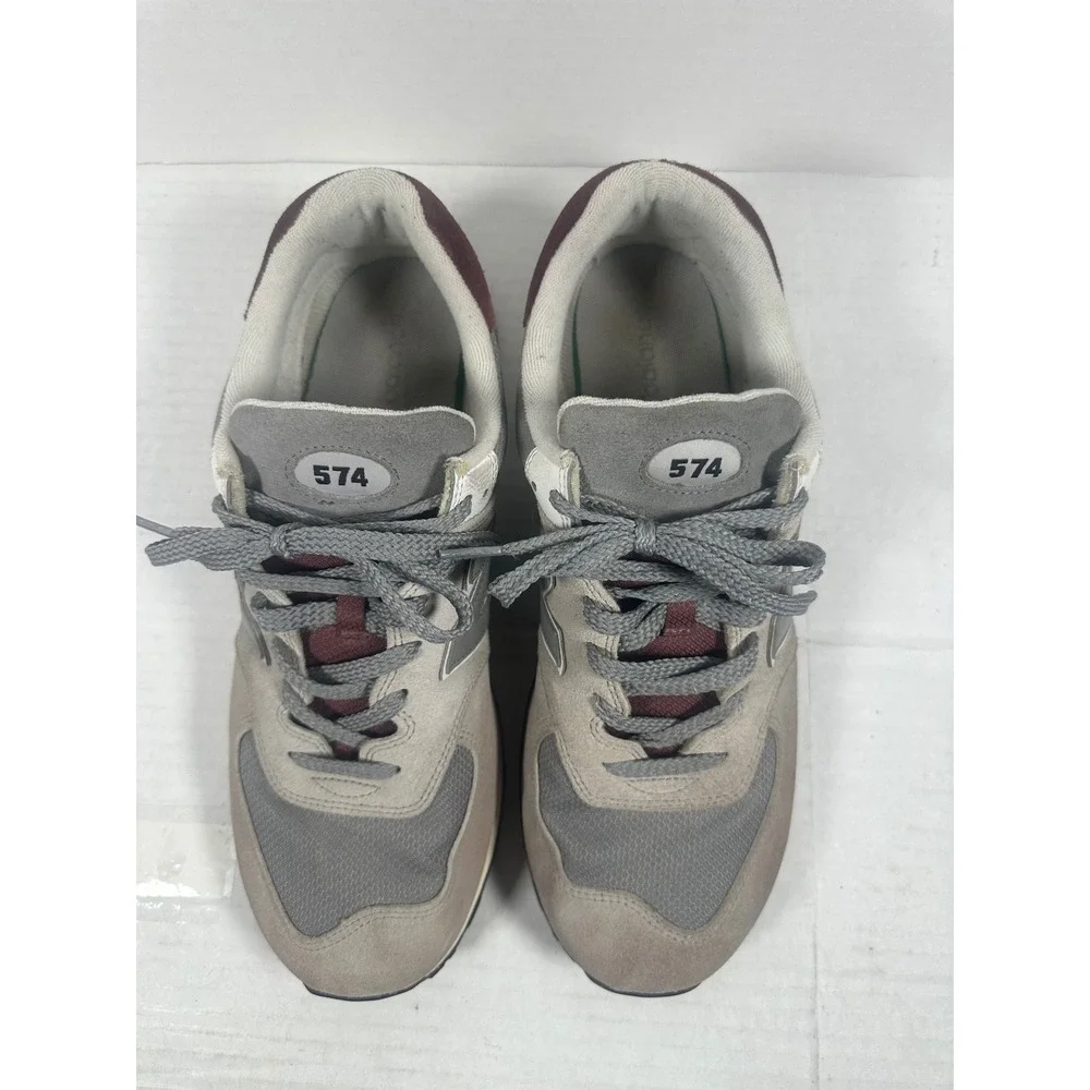 New Balance 574 Grey Burgundy Cordura Suede Sneakers U574KBR Mens 13 Womens 14.5